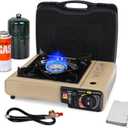 SHINESTAR Dual Fuel Camping Stove with Butane & Propane Compatibility, Portable Stove for Outdoor Cooking, Propane Adapter Hose, Wind Guard and Carrying Case Included (Fuel Not Included)