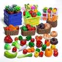 YOFUN Interactive Learning Miniature Play Set  65 Pieces Fruits, Vegetables & Bread Sorting Games for Kids Ages 6+  EcoFriendly Resin Toys for RolePlay & Imaginative Learning