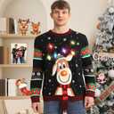 Ugly Christmas Sweater Women Men,Light Up Christmas Sweater for Couples,Funny Cute Reindeer LED Xmas Tacky Sweaters L