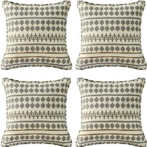 4 Pack Outdoor Water Repellent Throw Pillows 18x18 Inch with Insert, Decorative Square Patio Pillows for Home Garden Couch Balcony, Grid Weave