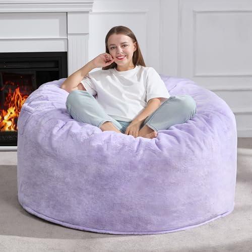 Hobestluk 4ft Bean Bag Chairs for Adults Large Beanbag Chair with Plush Faux Fur Cover Big Bean Bag Chair for Living Room Bedroom Dorm Office - Purple (44” x 44” x 24”)