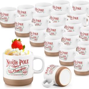 Yaomiao Christmas North Pole Hot Chocolate Mug Hot Cocoa Coffee Mugs Christmas Santa Xmas Ceramic Cups with Handle Gift Mug for Women Men Employee Coworker(15 Pcs)