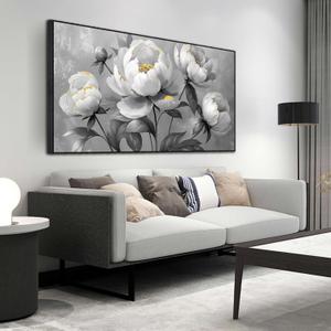 Large Black and White Flower Canvas Wall Art With Black Wood Frames for Living Room Bedroom Home Office Modern Canvas Prints Framed Canvas Wall Art Size 30x60