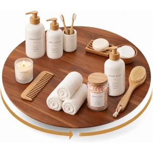 21-Inch Acacia Wood Lazy Susan Turntable Organizer for Countertop