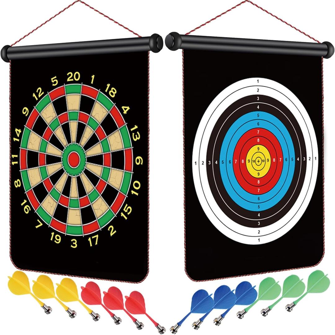 Magnetic Dart Board for Kids, Fun Toys Gifts for Boys 8 9 10 11 12 13 14 Years Old Teen Birthday Valentine Eater Christmas Stocking Stuffers Indoor Room Games, Magnet Dartboard Sets Double Sided (Rainbow)