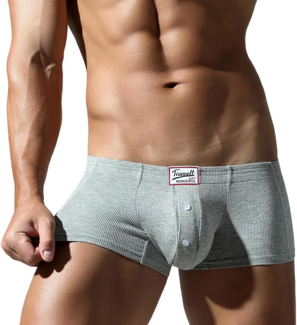 SEAUR Men's Pouch Boxer Briefs Seamless Ribbed Underwear Low Rise Breathable Trunks Stretchy Underpants, L