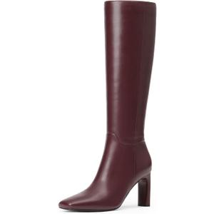 Modatope Knee High Boots for Women Square Toe Chunky Heel Long Tall Fall Boots for Women (8.5, Burgundy)