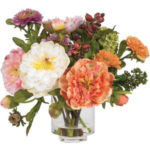 Nearly Natural Mini Artificial Peony Floral Arrangement, Faux Flowers for Table Shelf Decor, Assorted Colors