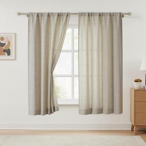 OVZME Faux Linen Curtains 63 Inch Length 2 Panels Set, Farmhouse Light Filtering Privacy Curtains for Living Room Bedroom, Rod Pocket Soft Thick Textured Window Drapes, Linen Color, 2x42Wx63L Inches