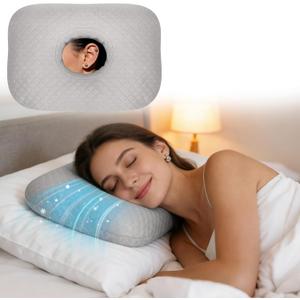 Cooling Ear Piercing Pillow for Side Sleepers, Earring Pillow with Hole for Sleeping, Washable Donut Pillows for Piercing, Cnh, Headphone, Ear Pain and Pressure Relief, Gray
