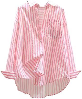 Verdusa Women's Striped Print Button Down Shirts Long Sleeve Collared Loose Blouse Tops.S