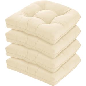 19x19 Outdoor Chair Cushions Set of 4, Tufted Wicker Patio Furniture Cushions, Thick Outdoor Seat Cushions for Lawn Chairs, Overstuffed and Water Resistant, Beige