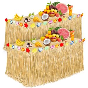 Luau Party Decorations, Grass Table Skirt for Tropical Hawaiian Party Decorations, Flower 72.8'' X 29.5'' Hawaiian Luau Party Favors & Aloha Summer Beach Themed Party Decorations Suppplies (2PCS Straw Yellow)