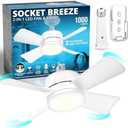 Bell+Howell Socket Breeze Modern Ceiling Fans with LED Lights, 10" LED E26/E27 Screw Base Mini Light Socket Fan with Cord for Bedroom, Living Room, Kitchen, Balcony