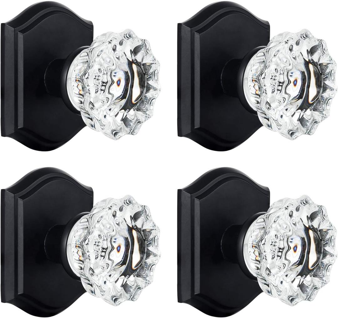 4 Pack Glass Dummy Door Knobs, Inactive Crystal Half-Dummy Door Knobs for Closet/Bifold, Matte Black