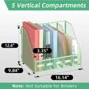SUPEASY Desk Organizers Metal Desk Magazine File Holder with 5 Vertical Compartments Rack File Organizer for Office Desktop, Classroom, Home Workspace, Green