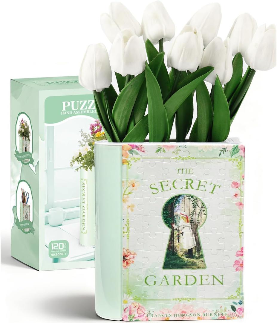 3D Puzzle Vase for Adults Kids, 120 Pcs Puzzle Book Vase for Flowers, Arts and Crafts for Kids 4-6, Adults, Girls, Cute Unique Vases for Book Shelf Decor, Books Lover Gifts for Women(Secret) (Garden)