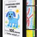 Kids Artwork Frame Changeable (Black) - Magnetic Door Holds 100 Art Pieces - 8.5x11" Letter Size Display with Mat or 10x12.5 Without Mat - My Mini Masterpiece