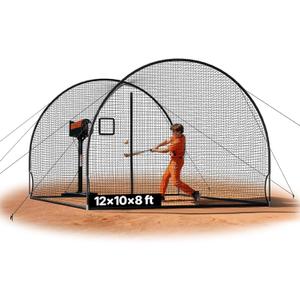 VEVOR Baseball Batting Cage, 12.0 x 10.2 x 7.6 FT Freestanding Portable Batting Cage, Hitting Cages with 4-Ply Knotless Polyester & Pitching Machine Opening, Battings Cages Netting for Indoor Outdoor