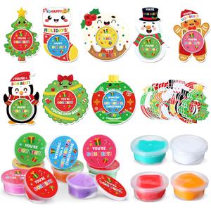 Watersay 32 Pack Christmas Modeling Clay Gifts 3D Ultra Light Air Dry Modeling Clay with Cards and Stickers Party Favors Christmas Exchange Gift Goody Bag Filler