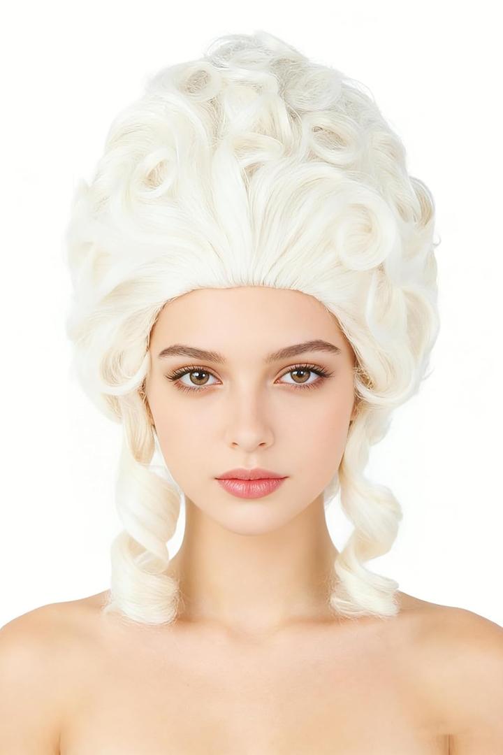 Colonial Wigs for Women Platinum Blonde Victorian Court Vintage Wig Baroque Fluffy Beehive Wigs Halloween Costume Party Dress Wig (Gold)