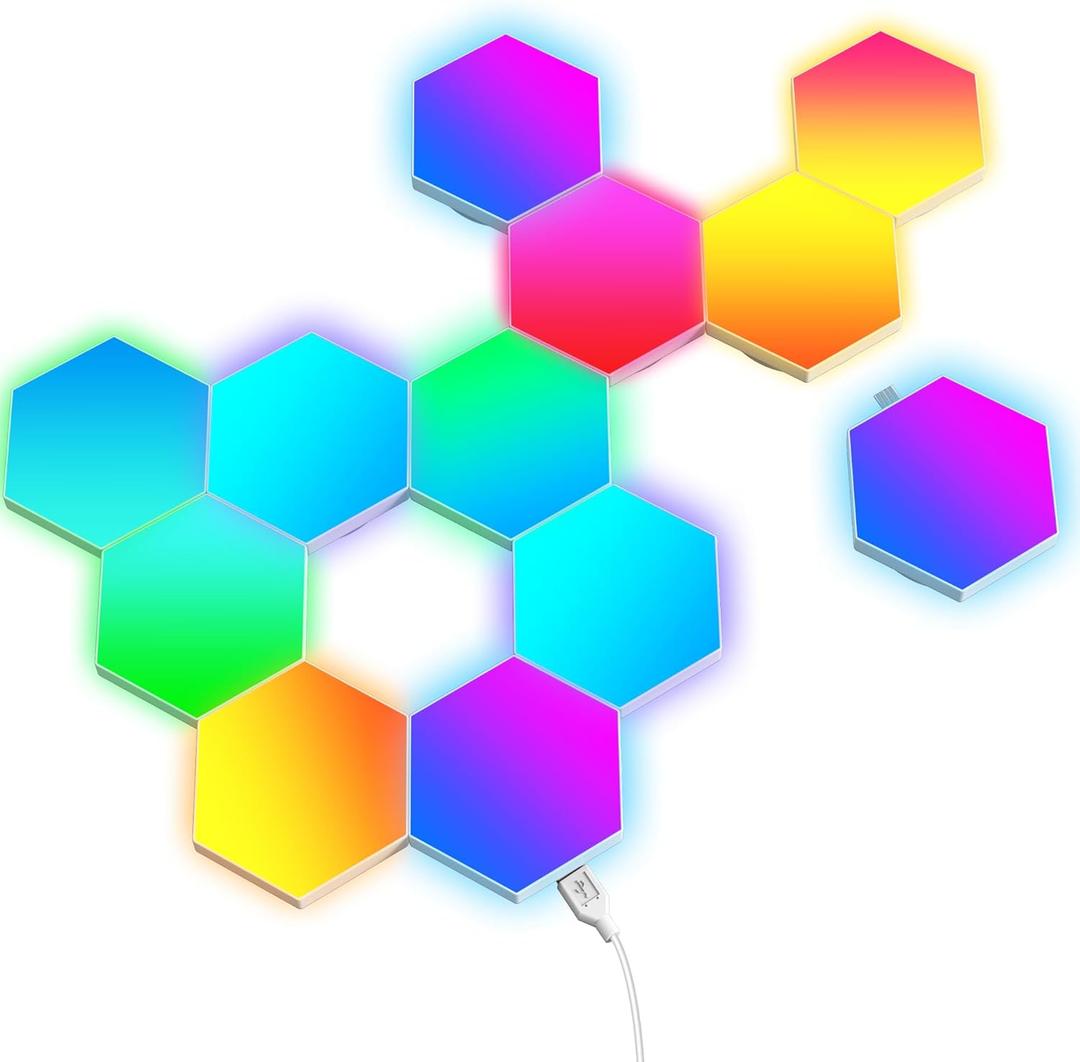 TECKNET Hexagon Light Panel - 12 Pack Smart APP RGB Hexagon LED Lights Wall Lights with Remote Control & Music Sync for Halloween Decor, Gaming Decor