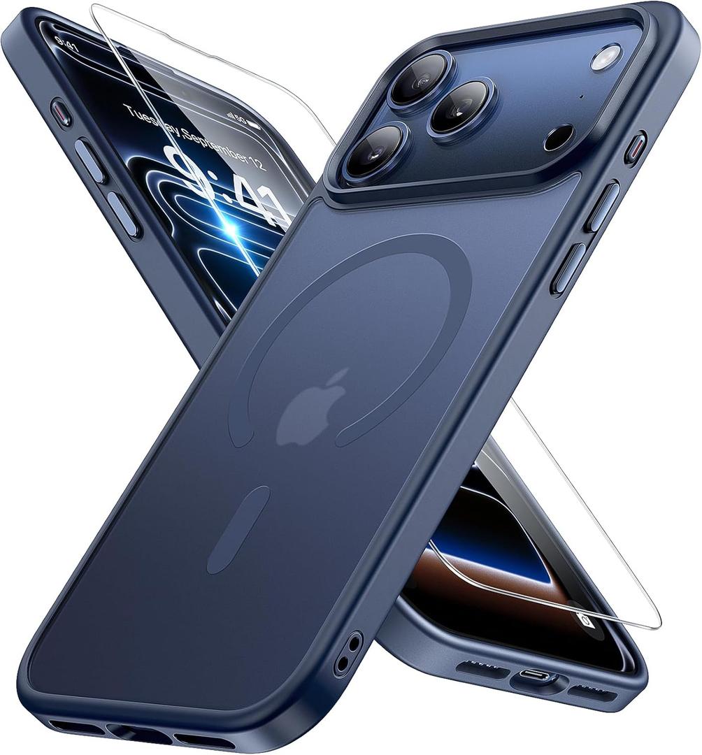 Miracase Magnetic for iPhone 17 Pro Max Case (Compatible with MagSafe) with Screen Protector Military-Grade Protection, Anti-Fingerprint Matte Phone Cover for iPhone 17 Pro Max 6.9 inch, Blue