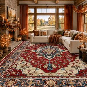 RELEANY Washable Area Rug, Large 9'x12', Red/Blue