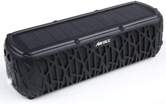 ABFOCE Solar Bluetooth Speaker 60 Hours Play Time 5000mAh Power Bank Outdoor Portable Wireless Dual Speaker with Mic Stereo Sound Bass, for Home, Hiking, Travel, Riding, Beach, Camping-Black