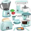 Shemira Play Kitchen Accessories, Play Kitchen Appliances Toy Set with Coffee Maker, Blender, Mixer, Toaster, Kids Kitchen Playset, Toys for 3 4 5 6 7 8 Year Old Girls, Birthday Gifts for Girls (Green)
