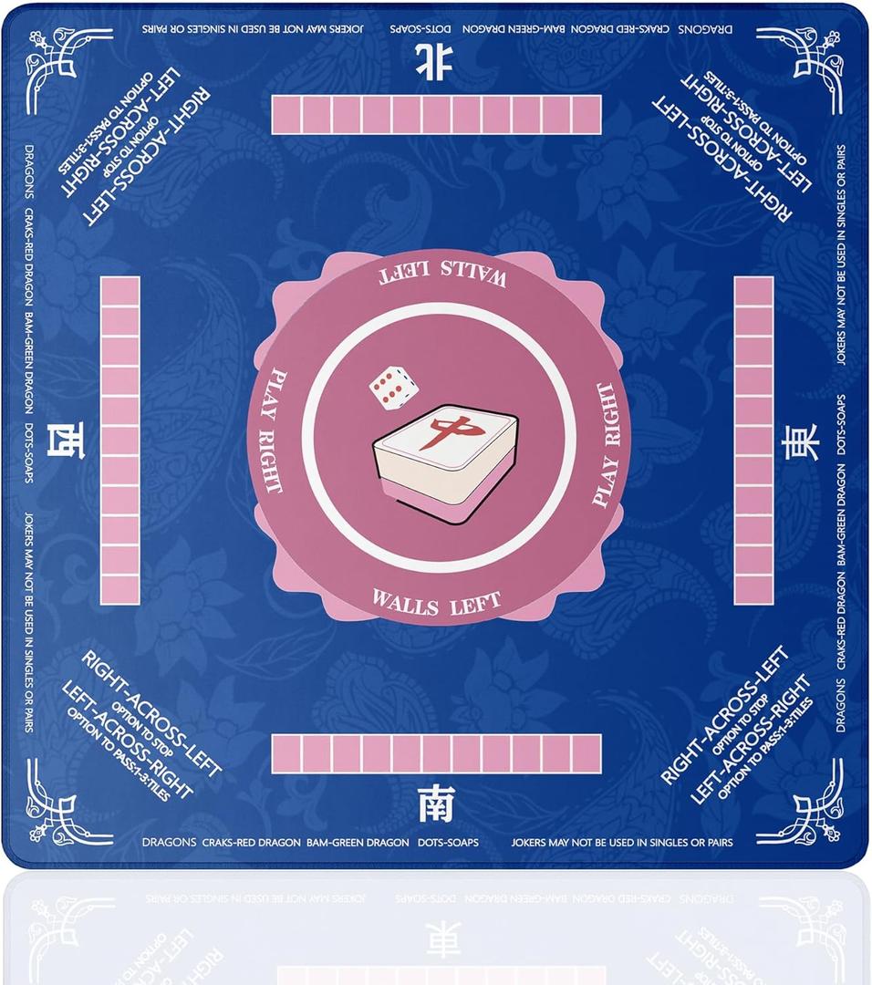 American Mahjong Mat 31"x31" with Rule- Professional Noise Reducing Rubber Dominoes Table Game Mat with Chinese Characters, Non-Slip Base & Velvet Bag - for Cards&Board Game Bule (Blue) American Mahjong Mat 31"x31" with Rule- Professional Noise Reducing Rubber Dominoes Table Game Mat with Chinese Characters, Non-Slip Base & Velvet Bag - for Cards&Board Game Bule (Blue)