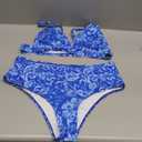 Floerns Women's Plus Size 2 Piece Swimsuits Floral Triangle High Waist Bathing Suit Blue 3XLarge Plus