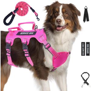 Escape Proof Dog Harness for Large Medium Sized Dogs Six Point Adjustable, Service Dog Vest Harness and Leash Set, No Pull Dogs Harnesses with Handle, XL Dog Harnesses for Walking (Pink, XL)