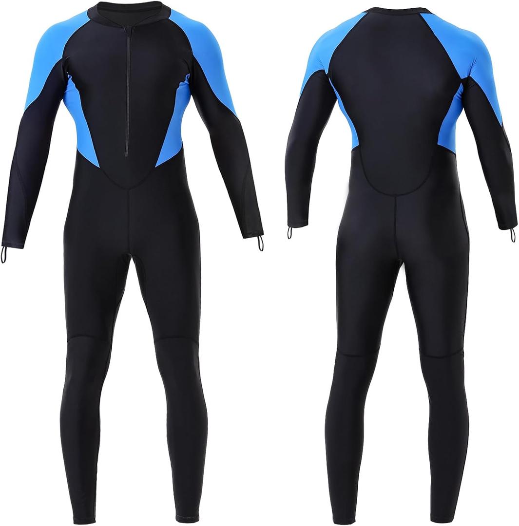 DEHAI Women Men Dive Skins Suit Rash Guard Full Body Swim Swimsuit, 1mm Wet Suits Drysuits Long Sleeve Youth UV Sunsuit for Diving Kayaking Surfing Scuba Waterski Water Sports (X-Large, Blakc with blue Mens)