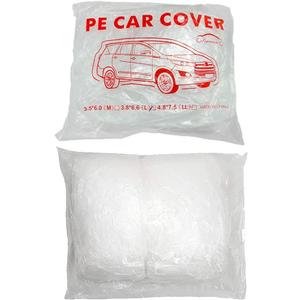 1 Pack Disposable Car Cover Clear Plastic Car Cover Universal Rain Dust Garage Cover with Elastic Band Medium (12.4 FT x 21.6 FT)