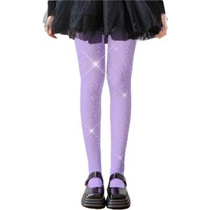 LUCKELF Girls Glitter Tights, Soft Opaque Tights Sparkle Rhinestone Tights School Dress Dance Stockings (4-6 Years, Light Purple)