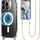 UnnFiko Crossbody Phone Lanyard for iPhone 15 Pro Case Compatible with Magsafe Clear, Metal Phone Strap Phone Case Shockproof Protection, Magnetic Phone Case for iPhone 15 Pro(Gold Lanyard)