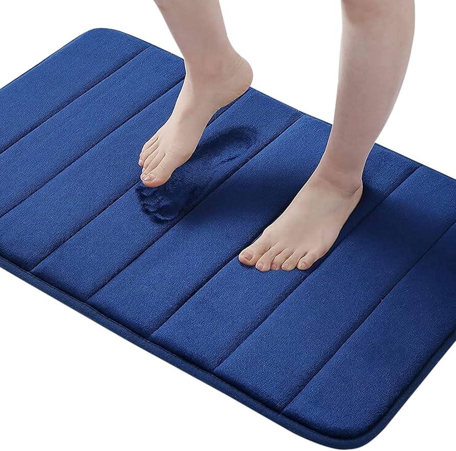 Buganda Memory Foam Bath Mat, 1'8" x 3'11"(20" x 47"), Ultra Soft and Non-Slip Bathroom Rugs, Water Absorbent and Machine Washable Bath Rug Runner for Bathroom, Shower, and Tub, Navy