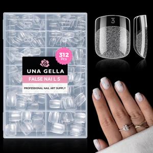 UNA GELLA 312Pcs Extra Short Squoval Nail Tips, Square Pre-Etched Half Matte Soft Gel Nail Tips Square Full Cover, No File Needed Clear Squoval Acrylic False Nails for DIY Nail Art Extension 12 Sizes
