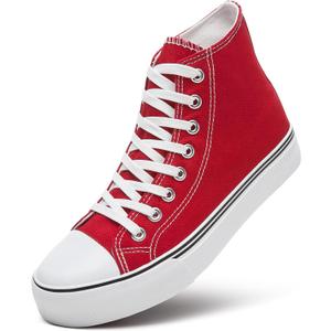 ZGR Womens High Top Canvas Sneakers, Lace-up Canvas Shoes, Casual Tennis Walking Shoes (6, Red)