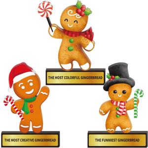 Pinkunn 3 Pcs Christmas Contest Trophy Set Funny Gingerbread Cookie Party Decorating Kit 5.9'' Trophies Acrylic Gingerbread House Man Award for Xmas Christmas Xmas Decorations