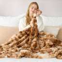 Cozy Bliss Deluxe Striped Rabbit Faux Fur Throw Blanket, Soft Fluffy Warm Plush Blanket for Winter, Modern Home Decor, Tie-dye Brown 60"x80"