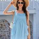 BeryLove Women Sleeveless Mini Dress Loose Short Babydoll Dresses Casual Party Dresses with Pockets (Blue)