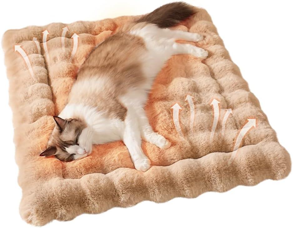 SOMAHE Plush Cat Beds for Indoor Cats Faux Fur Pet Mat with Non-Slip Bottom Cozy Kitten Bed for Carriers/Couch/Floor/Dog & Puppy Friendly 23 x 15 Inch Medium Latte Coffee