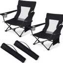 HaSteeL Folding Beach Chair Set of 2, Foldable Black Camping Chairs for Outside, Low Beach Chair Portable for Adults Fishing, Picnic, Outdoor BBQ, Travel, Sports, Cup Holder & Storage Bag, 28 X 6 Inches , Oversized