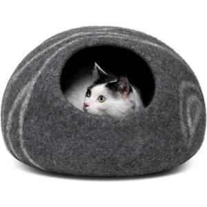 MEOWFIA Cat Cave  Premium Felt Cat Bed for Indoor Cats, Handmade 100% Merino Wool (Dark Shades) (Large, Dark Grey)