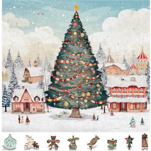 Mys Aurora Christmas Tree Puzzles for Adults Beautiful Wooden Puzzles Unique Piece Relax Wood Puzzle Gifts for Family Friends Thanksgiving Birthday Brain Teaser Puzzles 11.2"*10"