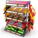 5 Tier Candy Display Rack, Large Snack Organizer For Countertop, Home Theatre Portable Concession Stand Snack Display, Black Metal Shelf With 12 Clips