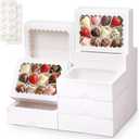 20pcs Cookie Boxes with Window for Holiday Gift Giving, Auto-Pop-Up 8x6x2.5 inches White Bakery Boxes for Treat, Pastry, Desserts, Chocolate Strawberry and Donut