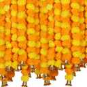 Marubhumi 5 PC 4.5 Feet Long Strands Artificial Marigold Flowers with Bell Garland for Diwali Decor, Garland for Decoration, Diwali Decorations for Home, Christmas Decor Wedding Decor (Yellow/Mango)